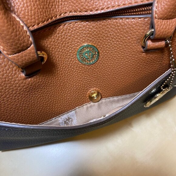 Anne Klein Navy & Cognac Pebbled Satchel with Crossbody Strap - Picture 4 of 9